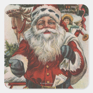 Weihnachten GrußWeihnachten mit Hirsch und Kindern Quadratischer Aufkleber