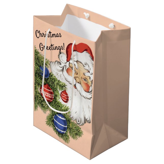 Weihnachten Hallo! Jolly Santa Claus Mittlere Geschenktüte (Vorderseite Schrägansicht)