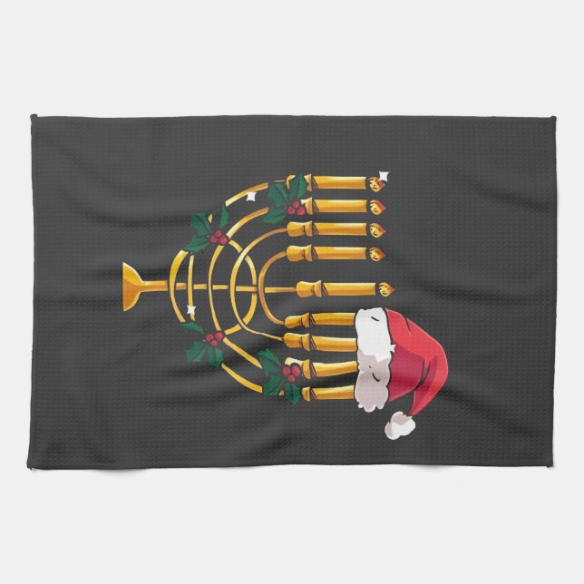 Weihnachten Hanukkah jüdisch Santa Menorah Geschirrtuch (Horizontal)