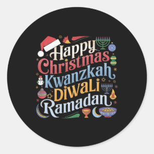 Weihnachten Hanukkah Kwanzaa Diwali Ramadan Runder Aufkleber