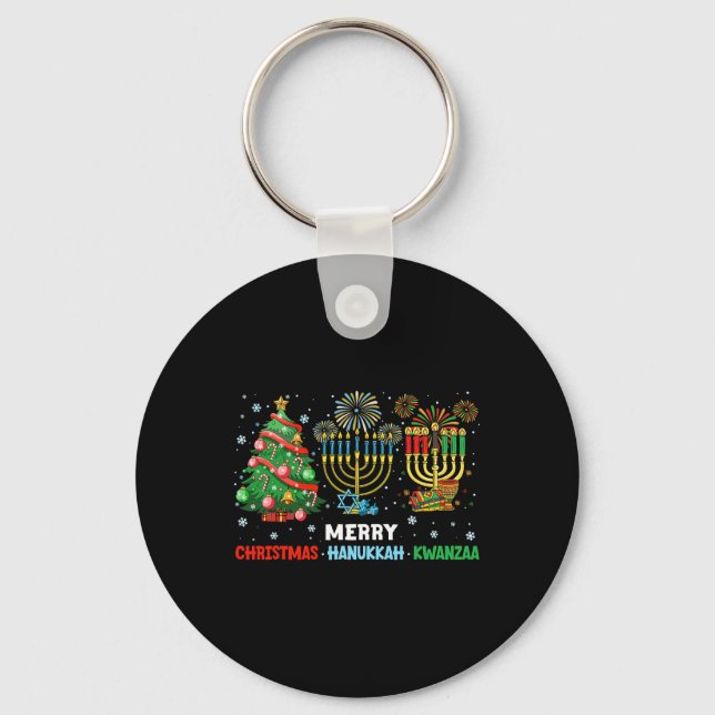 Weihnachten Hanukkah Kwanzaa glückliche Feiertage  Schlüsselanhänger (Vorderseite)