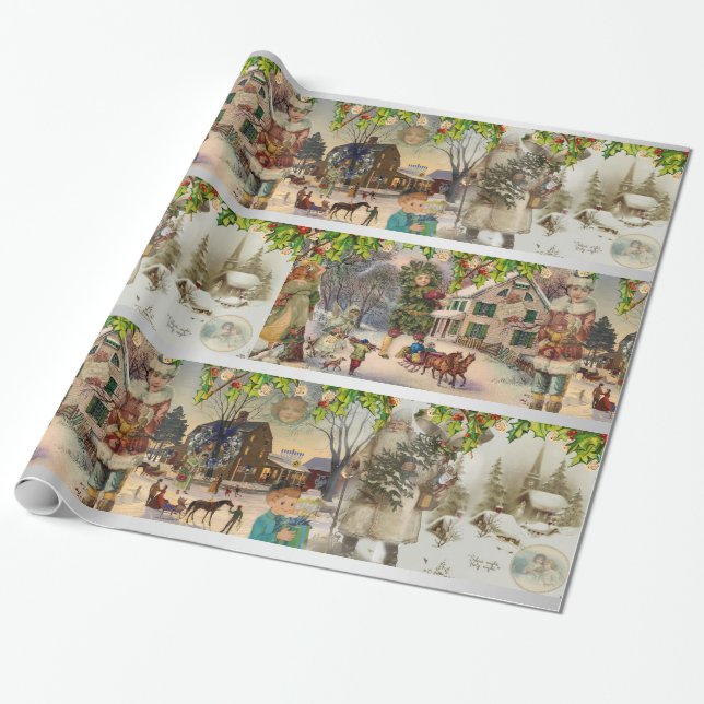 Weihnachten Hanukkah Urlaub Winter Szene Geschenkpapier (Ungerollt)