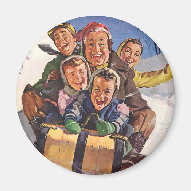 Weihnachten, Happy Family Rodeln Rodelbahn mit Aus Magnet (Vorne)