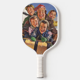 Weihnachten, Happy Family Rodeln Rodelbahn mit Aus Pickleball Schläger