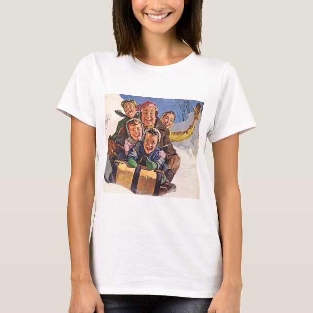 Weihnachten, Happy Family Rodeln Rodelbahn mit Aus T-Shirt (Vorderseite)