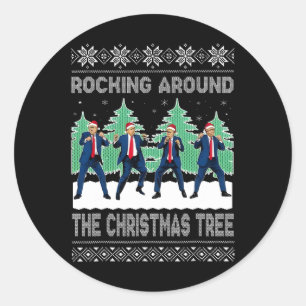 Weihnachten hässlich um den Weihnachtsbaum rocken Runder Aufkleber
