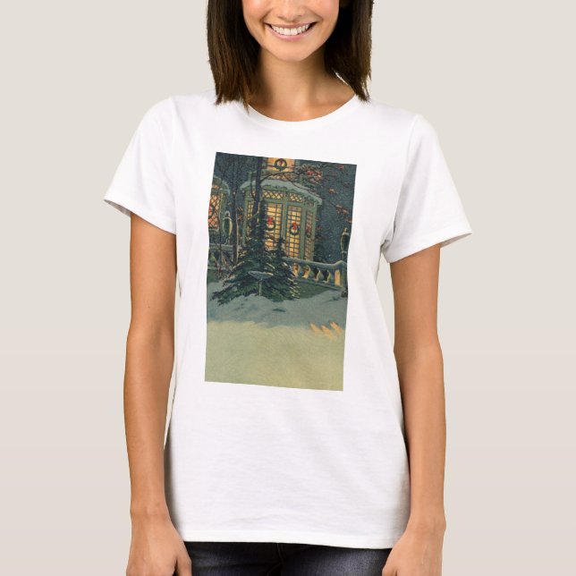 Weihnachten, Haus mit Kränen in Windows T-Shirt (Vorderseite)