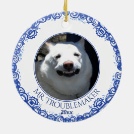 Weihnachten Haustier Foto Katze Datum Blue Willow Keramik Ornament