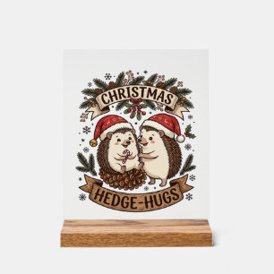 Weihnachten Hecke Umarme Igel Weihnachtsmann Hüte  Acrylschild
