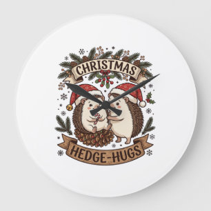 Weihnachten Hecke Umarme Igel Weihnachtsmann Hüte Große Wanduhr
