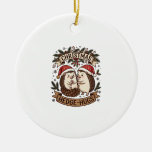 Weihnachten Hecke Umarme Igel Weihnachtsmann Hüte Keramik Ornament