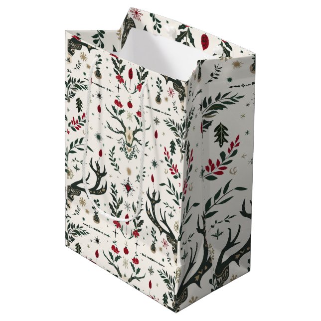Weihnachten, Heide, Nordic, Solstiz, Winter, Weihn Mittlere Geschenktüte (Vorderseite Schrägansicht)