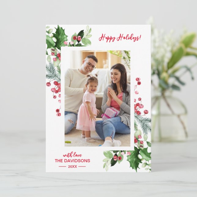 Weihnachten Heiliger Berry Happy Holidays Foto Fam (Stehend Vorderseite)