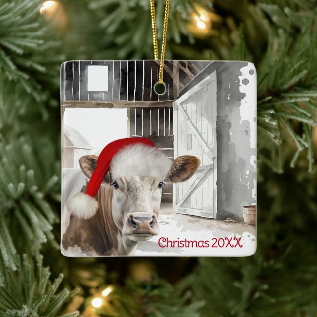 Weihnachten Hereford Kuh in Barn Keramikornament (Baum)