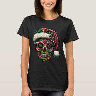 Weihnachten Herren Zucker-Schädel-Santa-Hut Tag De T-Shirt