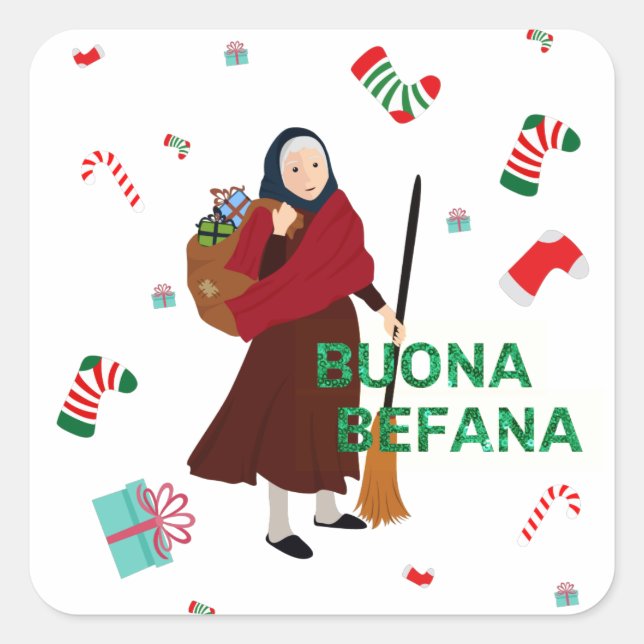 Weihnachten Hexe buona Befana Quadratischer Aufkleber (Vorderseite)