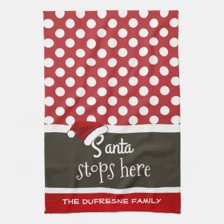 Weihnachten hier Weihnachten Polka Dots Geschirrtuch