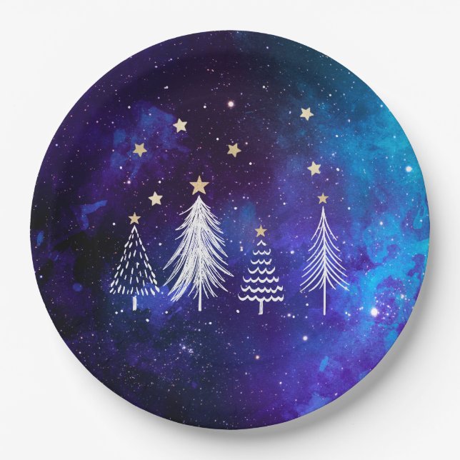 Weihnachten Himmel, Blau, Weiß, Sterne, Party Pappteller (Vorderseite)