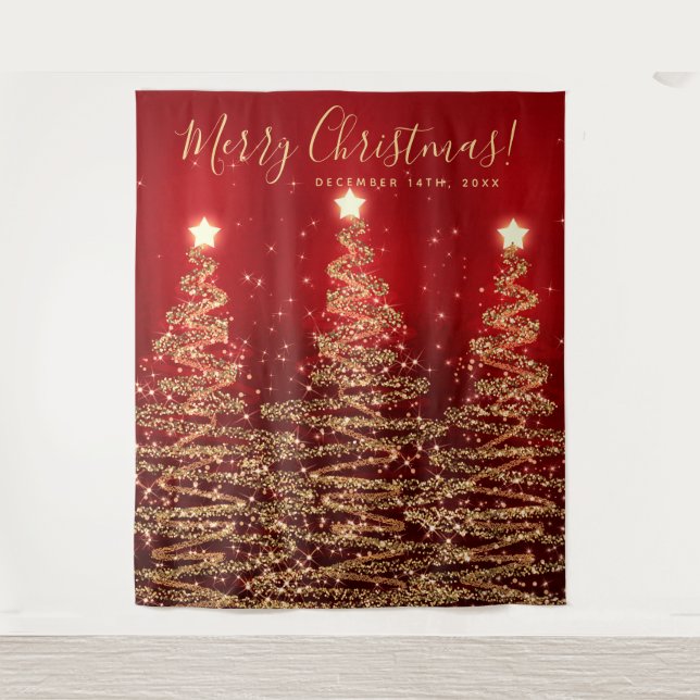 Weihnachten Hintergrund Gold Rot Frohe Weihnachtsb Wandteppich (Vorderseite)