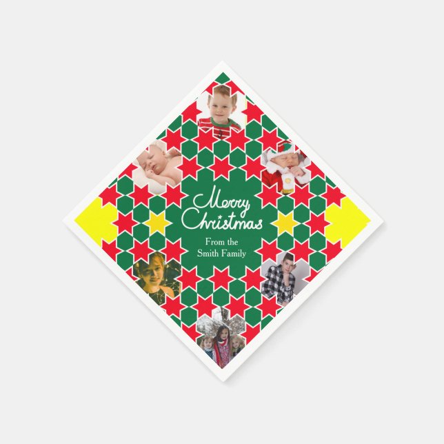 Weihnachten hinzufügen sechs Foto Rot-grünes Papie Serviette (Ecke)