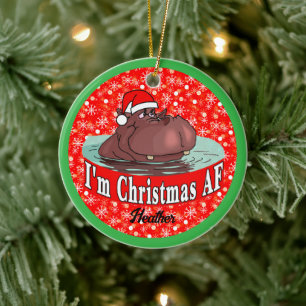 Weihnachten Hippopotamus in der Weihnachtsmannmütz Keramik Ornament