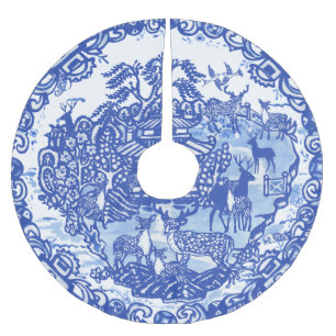 Weihnachten Hirsch Blue Willow Oriental Blue & Whi Polyester Weihnachtsbaumdecke