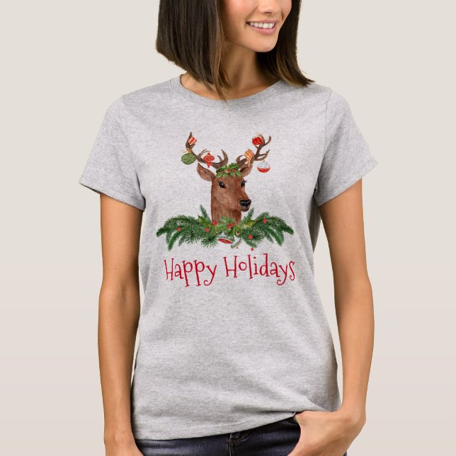 Weihnachten Hirsch glückliche Tage T-Shirt (Vorderseite)