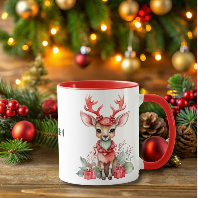 Weihnachten Hirsch mit Roter Skarbe Tasse (Von Creator hochgeladen)