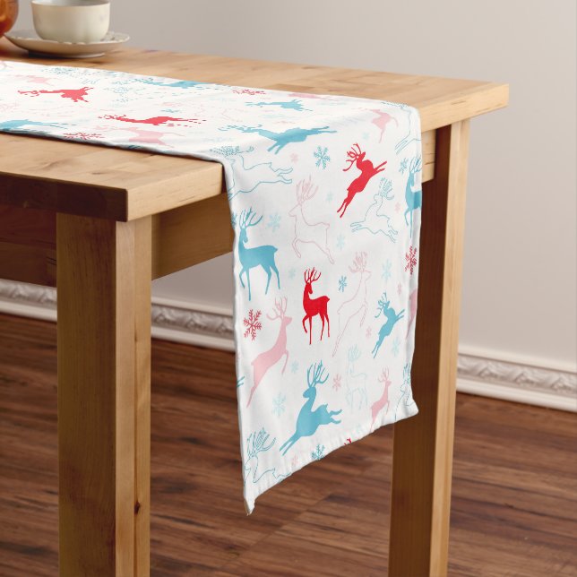Weihnachten Hirsch Muster Blue Red White Nordic Kurzer Tischläufer (Beispiel)