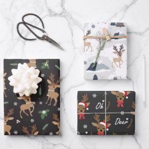 Weihnachten Hirsch Rentier Weihnachtsmannmütze Sch Geschenkpapier Set