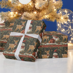 Weihnachten Hirsch Snowman Snowy Forest Geschenke Geschenkpapier