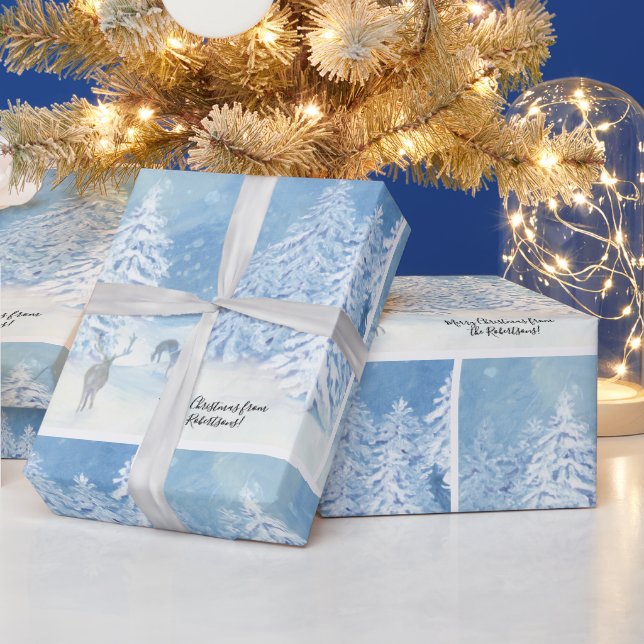 Weihnachten Hirschwald Schnee Fallende Winterbäume Geschenkpapier (Feiertage)