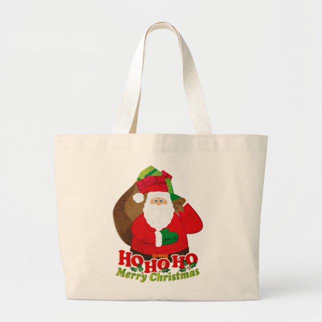 Weihnachten "Ho Ho Ho Frohe Weihnachten" große Tas Jumbo Stoffbeutel (Vorne)