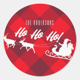 Weihnachten Ho Ho Ho Ho! Santa Red Buffalo Kariert Runder Aufkleber