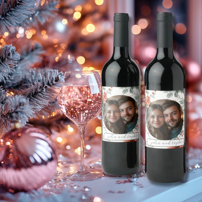 Weihnachten Hochzeit mit romantischem Bild Weinetikett (Von Creator hochgeladen)