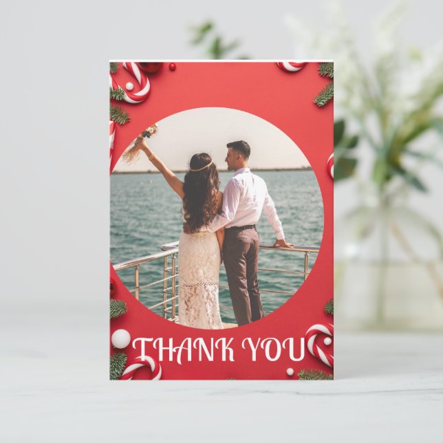 Weihnachten , Hochzeit personalisiert Dankeskarte (Stehend Vorderseite)