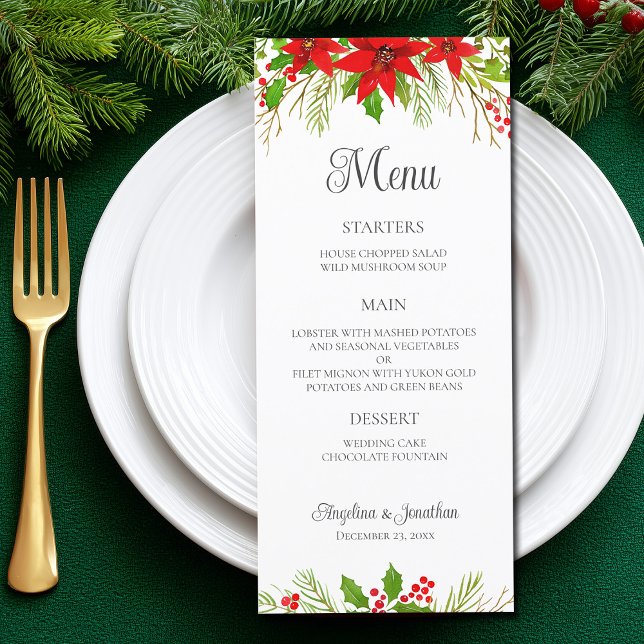 Weihnachten Hochzeit Red Poinsettia Abendessen Menükarte (Von Creator hochgeladen)