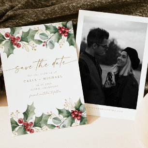 Weihnachten Hochzeit Stechpalme Save the Date Einladung