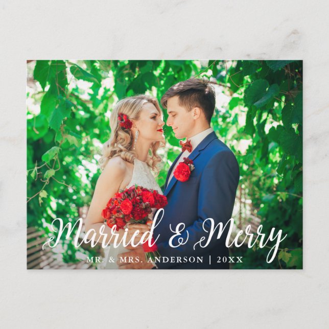 Weihnachten Hochzeit Verheiratet und Foto froh Postkarte (Vorderseite)