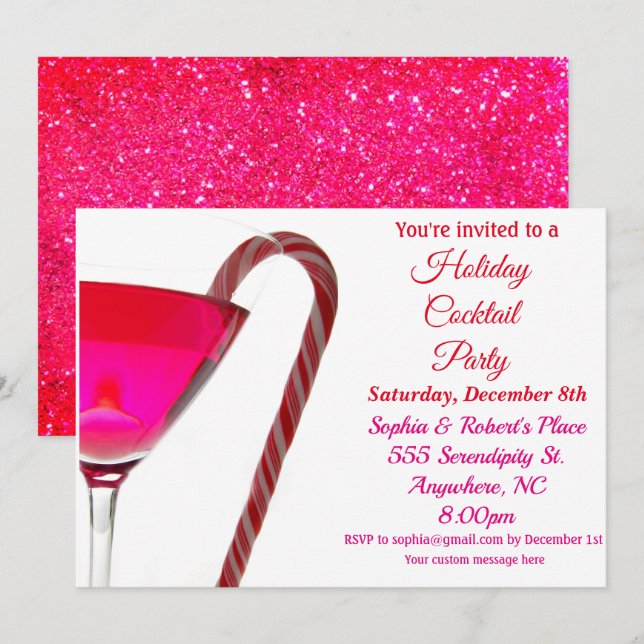 Weihnachten | Holiday Party Elegante Red Candy Can Einladung (Vorne/Hinten)