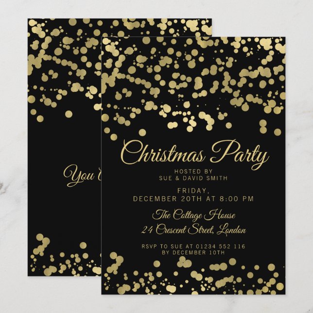 Weihnachten | Holiday Party Gold Foil Confetti Einladung (Vorne/Hinten)