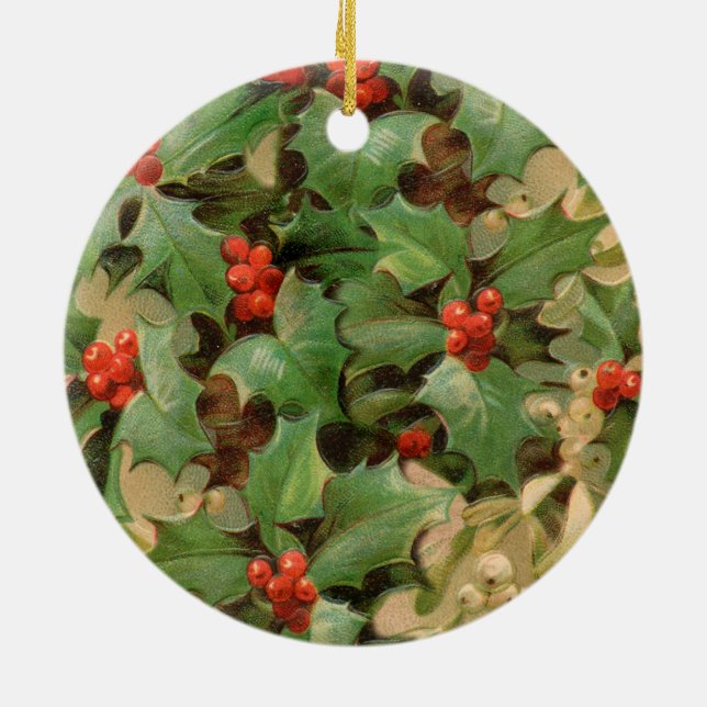Weihnachten Holly Artwork Design Festival Muster Keramik Ornament (Hinten)