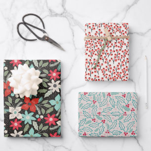 Weihnachten Holly Berries Blume Bundle: Green Red Geschenkpapier Set