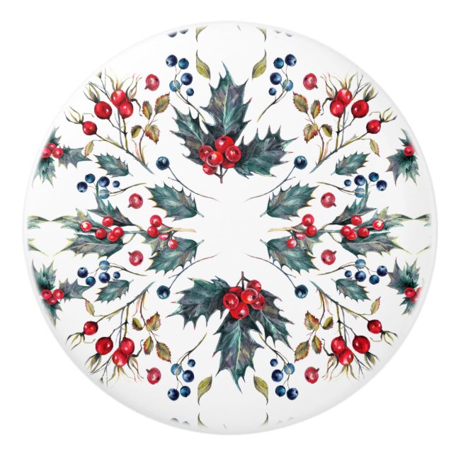 Weihnachten Holly & Berries Drawer Pull Keramikknauf (Vorderseite)