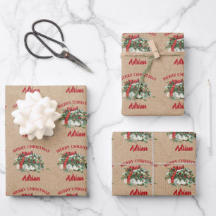 Weihnachten Holly Berries Individuelle Name Kraft Geschenkpapier Set