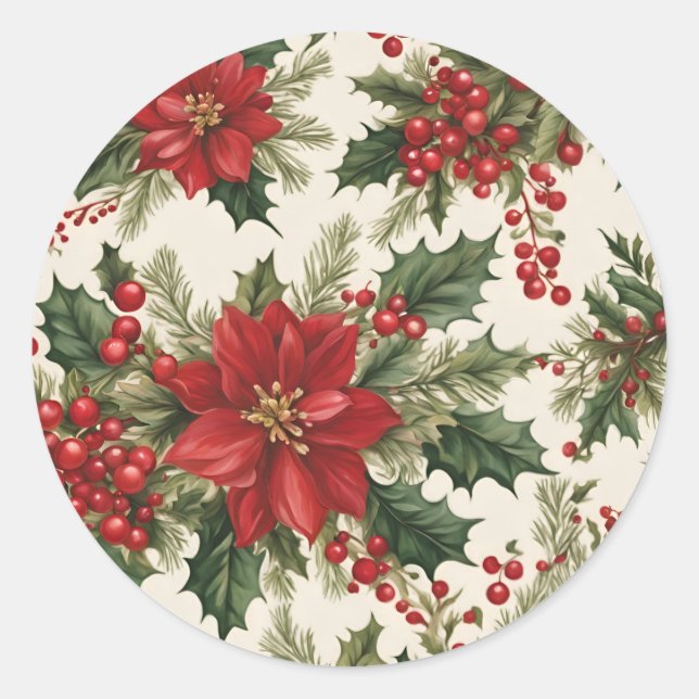 Weihnachten Holly & Berries Runder Aufkleber (Vorderseite)