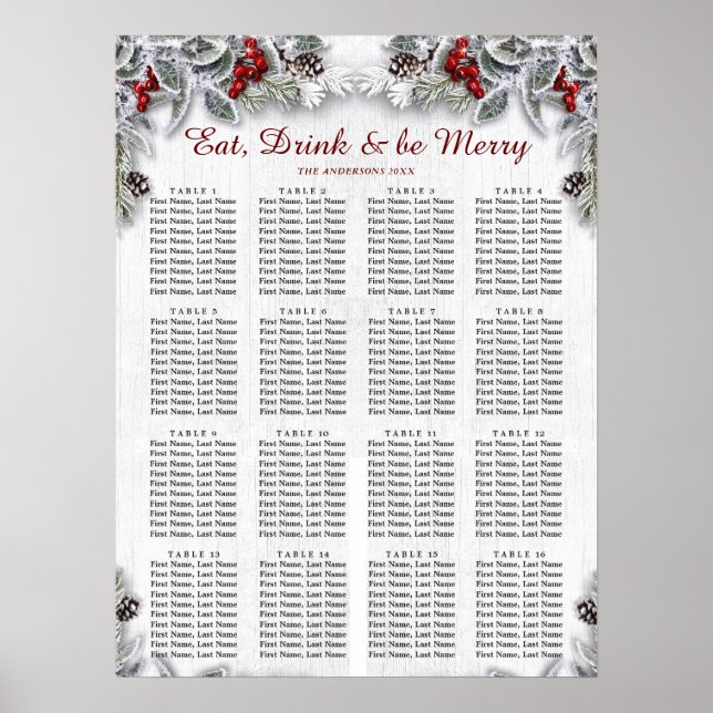 Weihnachten Holly Berry 16 Tische SITZ CHART Poster (Vorne)