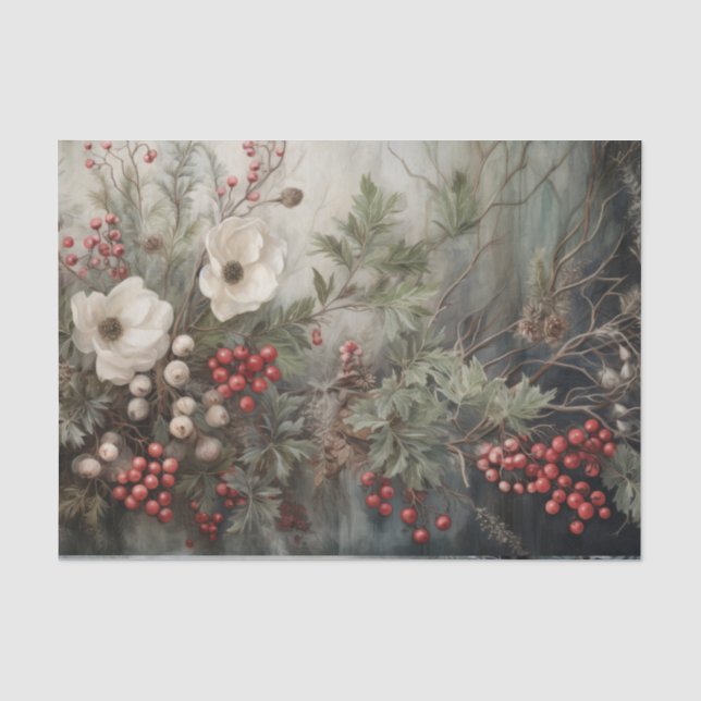 Weihnachten Holly Berry Blume im Winter Decoupage Seidenpapier (Vorderseite)