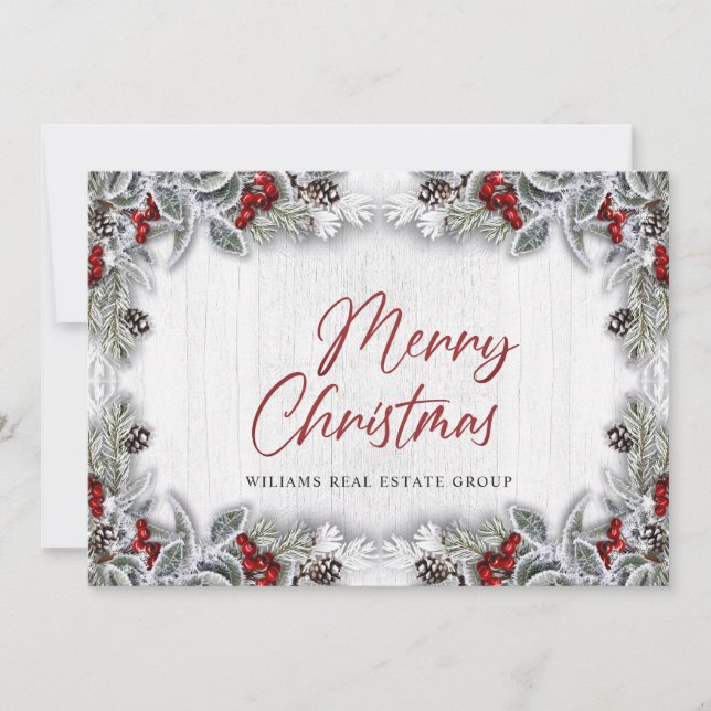 Weihnachten Holly Berry Corporate Rustic Gruß (Vorderseite)