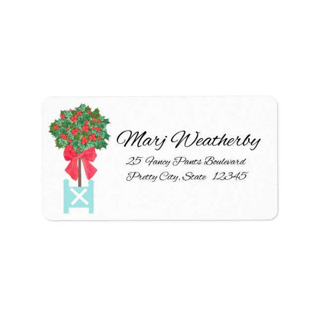 Weihnachten Holly Berry Topiary Handgemalt Adressaufkleber (Vorne)
